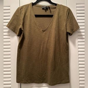 Theory Olive Green V-neck T-shirt
